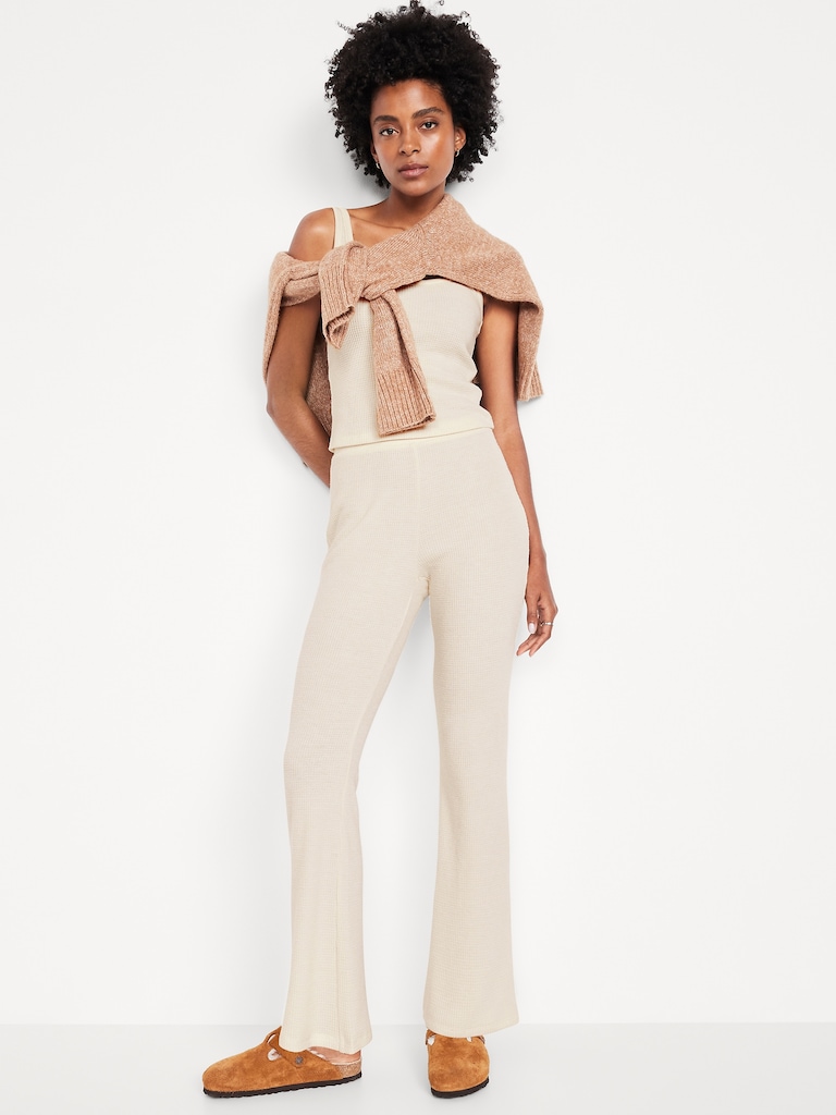 High-Waisted Cozy Waffle Flare Pants