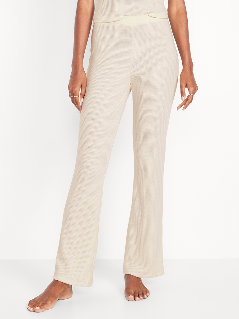 High-Waisted Cozy Waffle Flare Pants