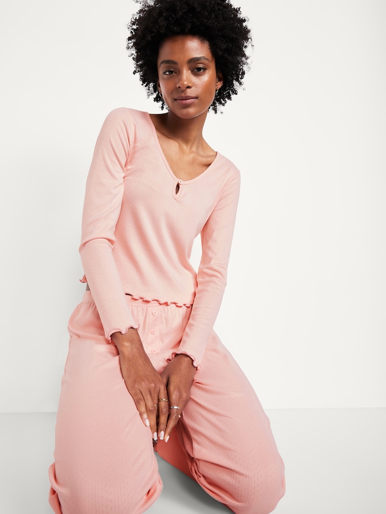 Cozy Lettuce-Edge Pajama Top