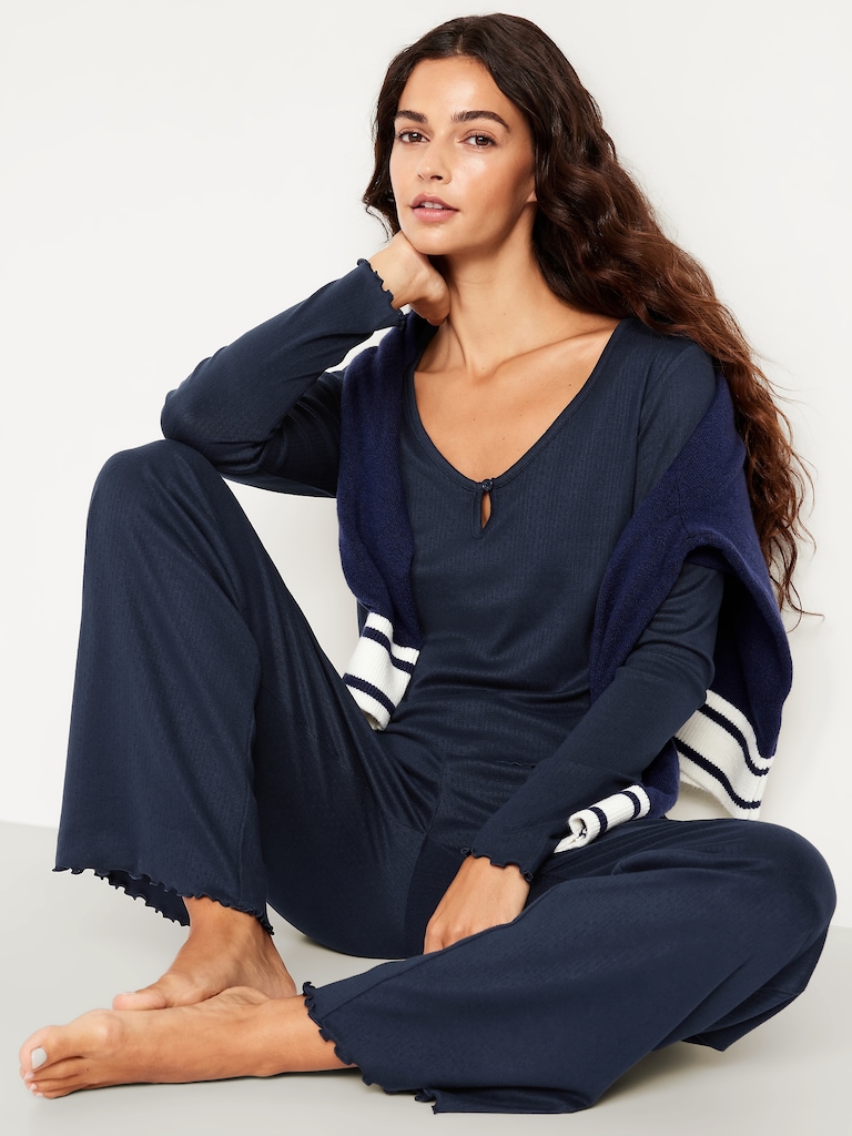 Cozy Lettuce-Edge Pajama Top