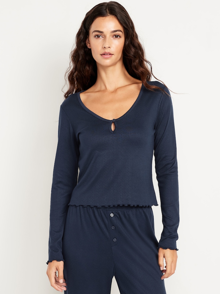 Cozy Lettuce-Edge Pajama Top