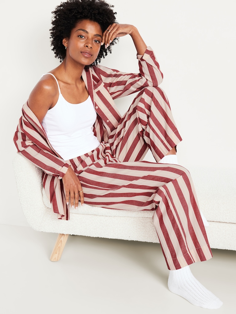 Pantalon de pyjama à taille haute en popeline