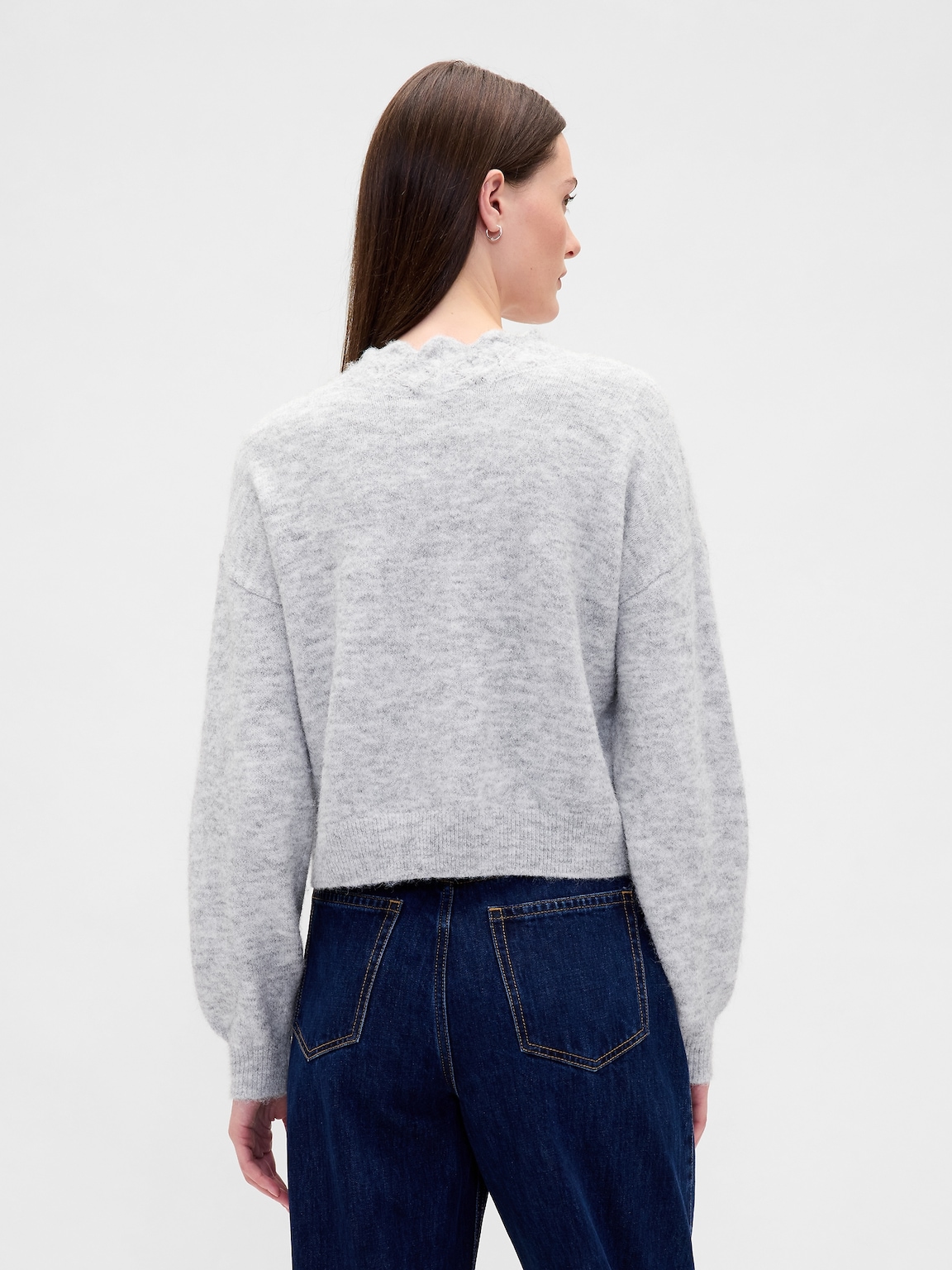 Fuzzy Pointelle Scalloped Crop Cardigan