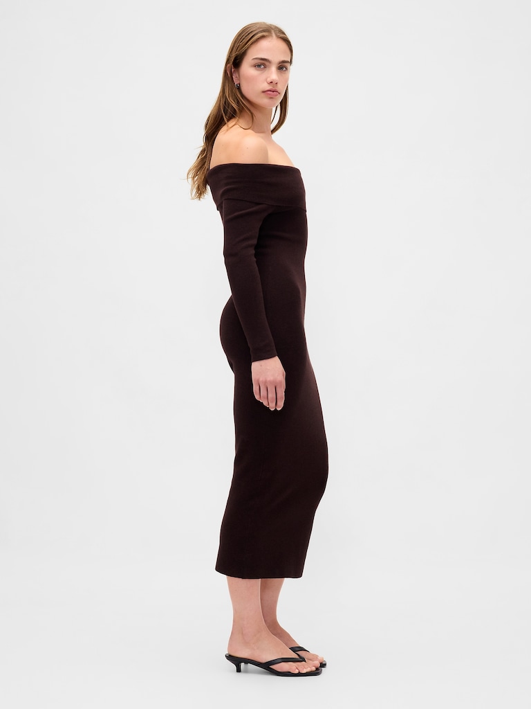 CashSoft Stretch Off-Shoulder Midi Sweater Dress
