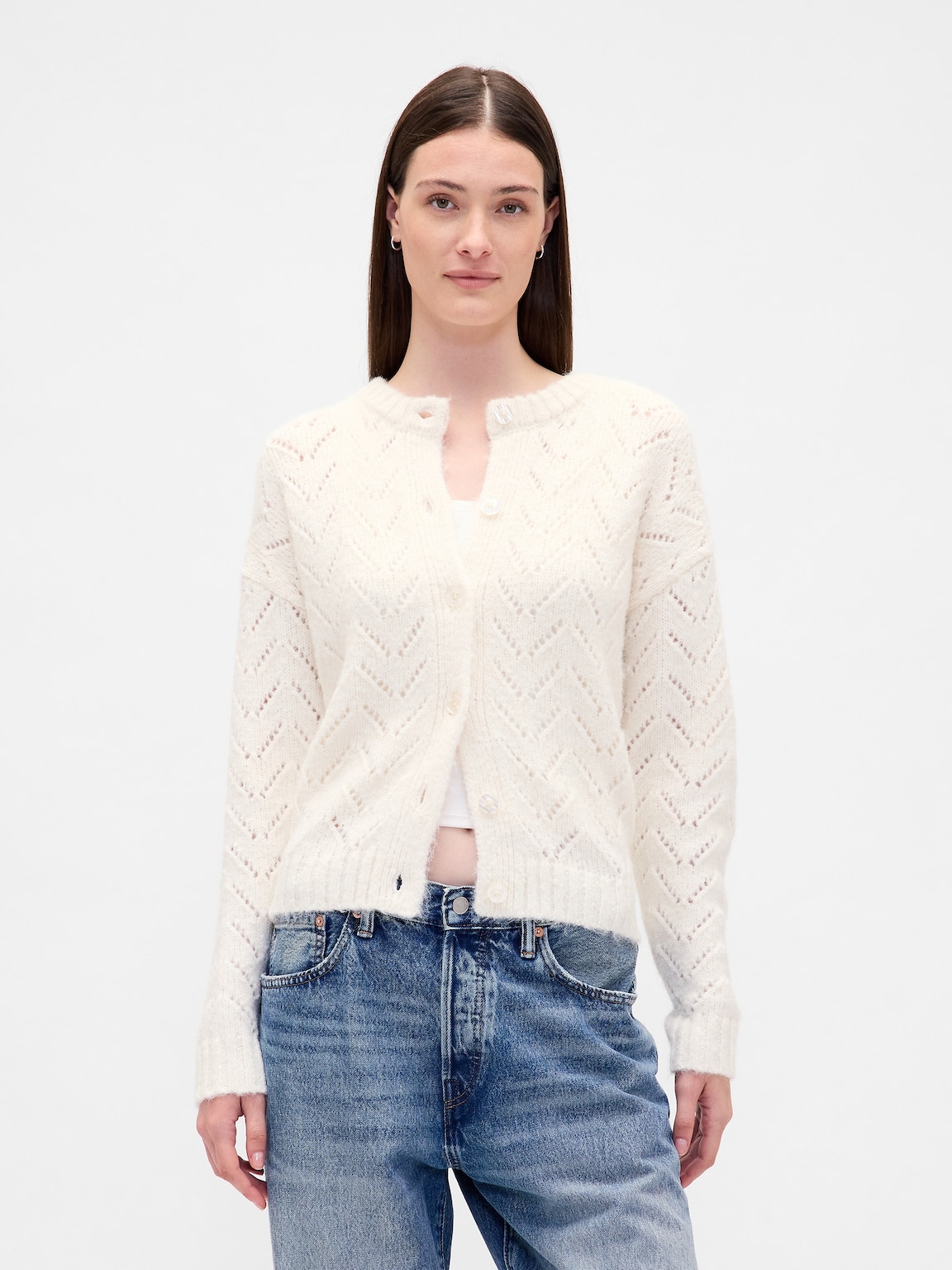 Fuzzy Pointelle Cardigan