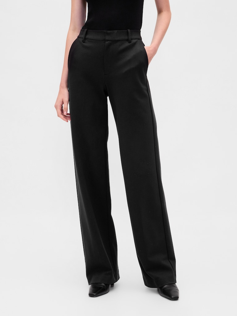 High Rise Double Knit Wide-Leg Pants