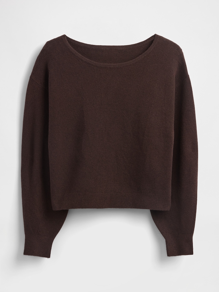 CashSoft Stretch Lantern-Sleeve Crop Sweater