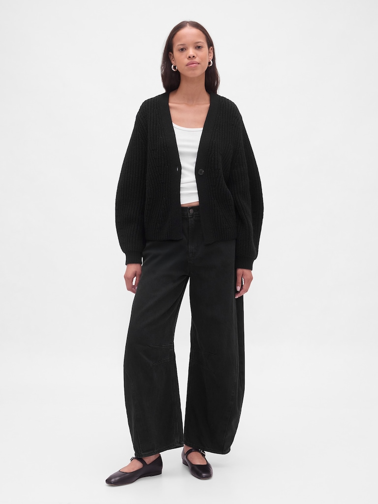 Barrel-Sleeve Cardigan Sweater