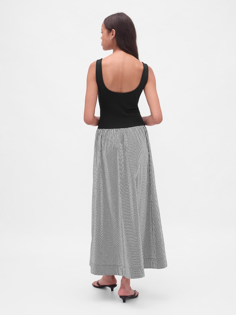 Mixed Media Drop-Waist Maxi Dress