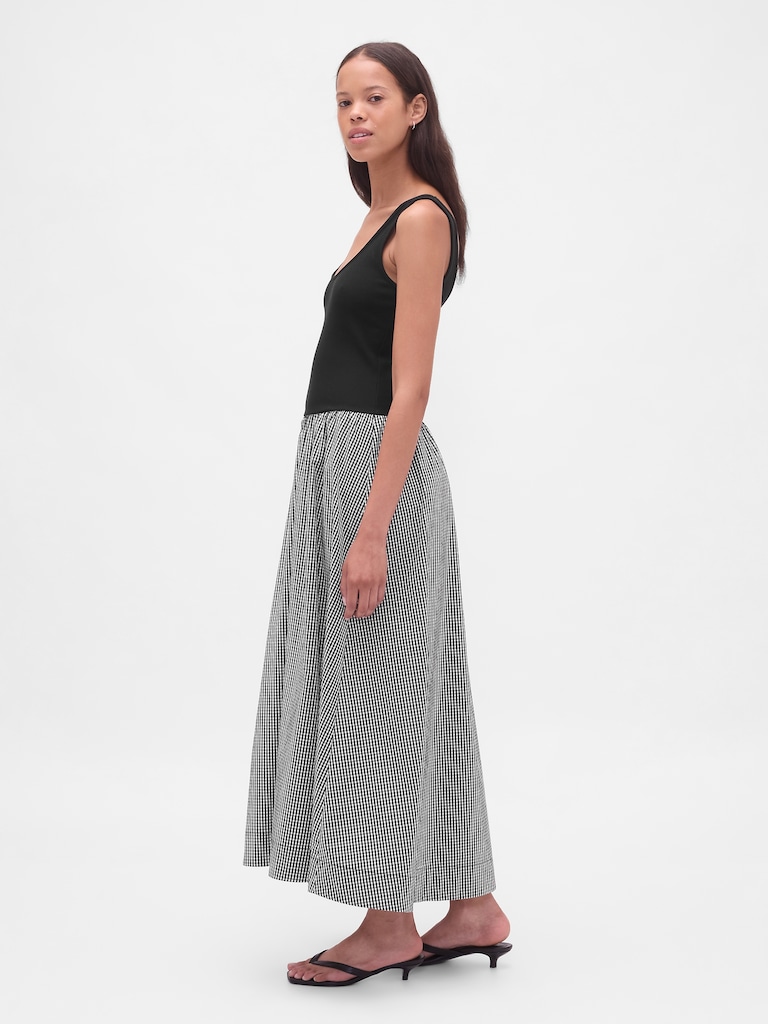 Mixed Media Drop-Waist Maxi Dress