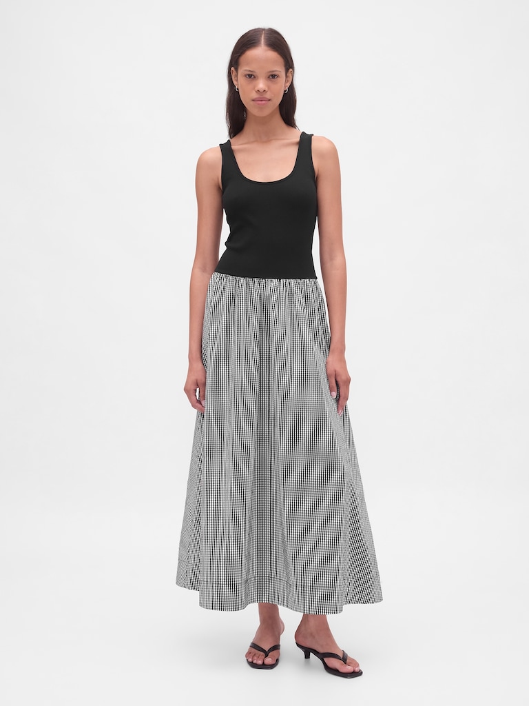 Mixed Media Drop-Waist Maxi Dress