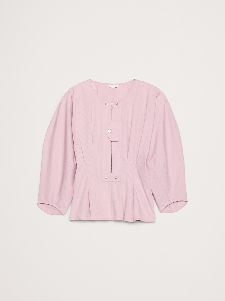 Stretch-Cotton Utility Peplum Top