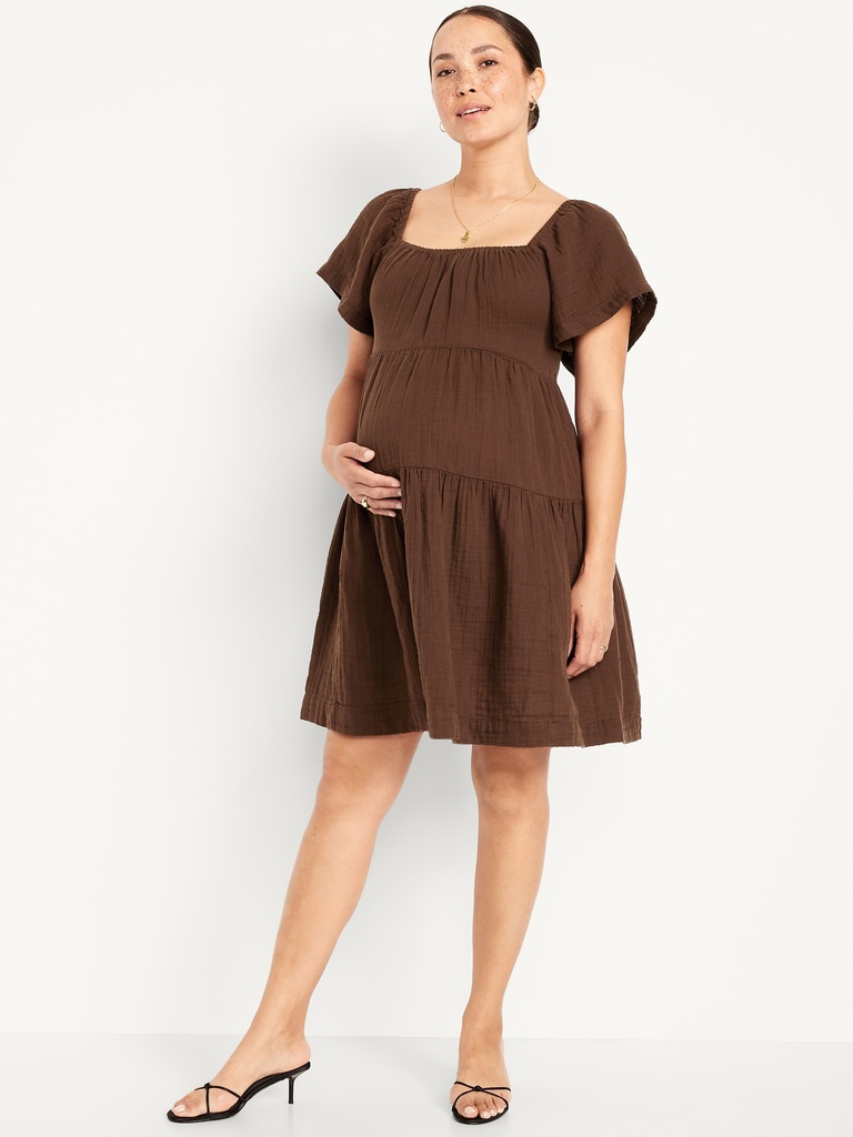 Maternity Square-Neck Crinkle Gauze Mini Dress