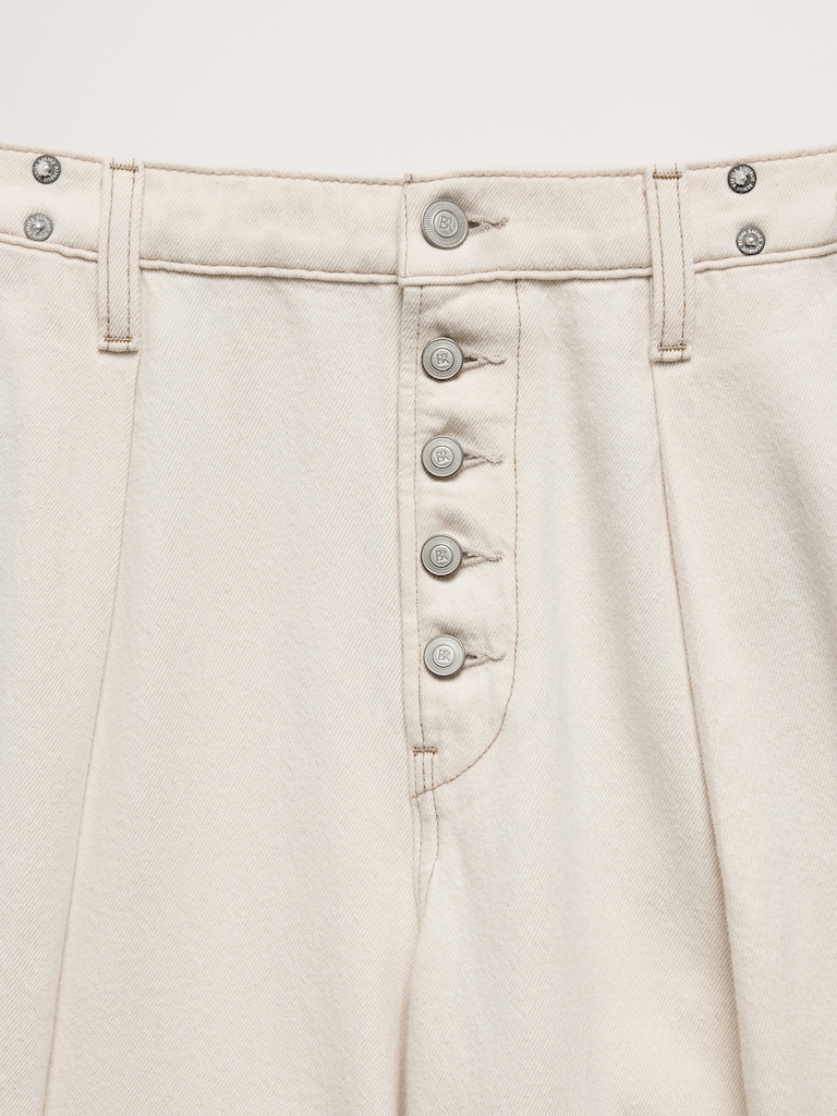 Mid-Rise Loose Pleated Ankle Jean