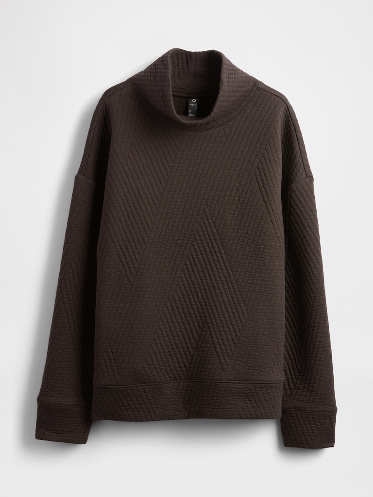 GapFit Quilted Jacquard Knit Funnel-Neck Pullover