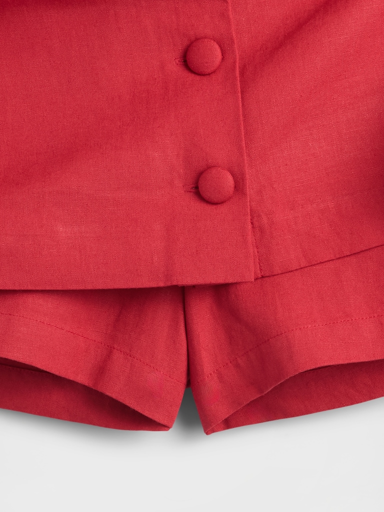 Linen-Blend Button-Front Mini Skort