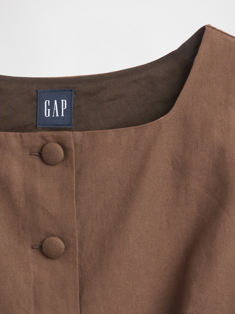 Linen-Blend Button-Front Shell Top