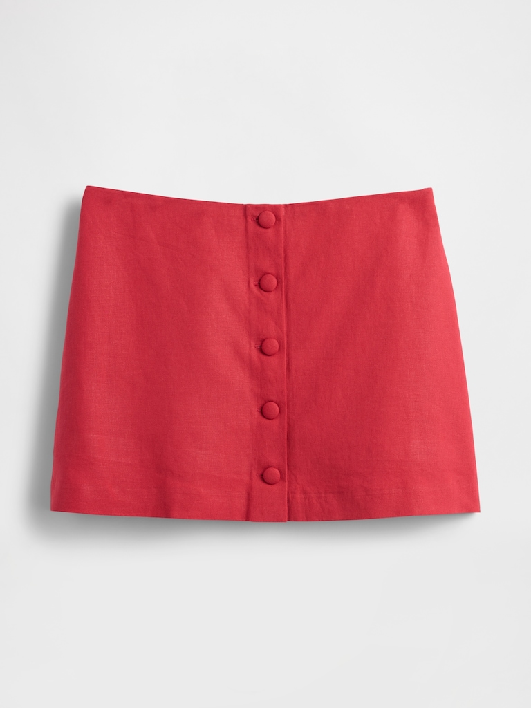 Linen-Blend Button-Front Mini Skort