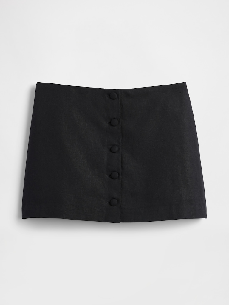 Linen-Blend Button-Front Mini Skort