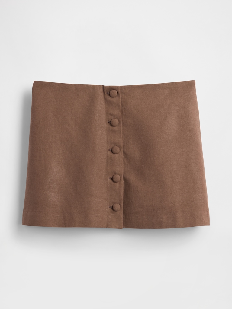 Linen-Blend Button-Front Mini Skort