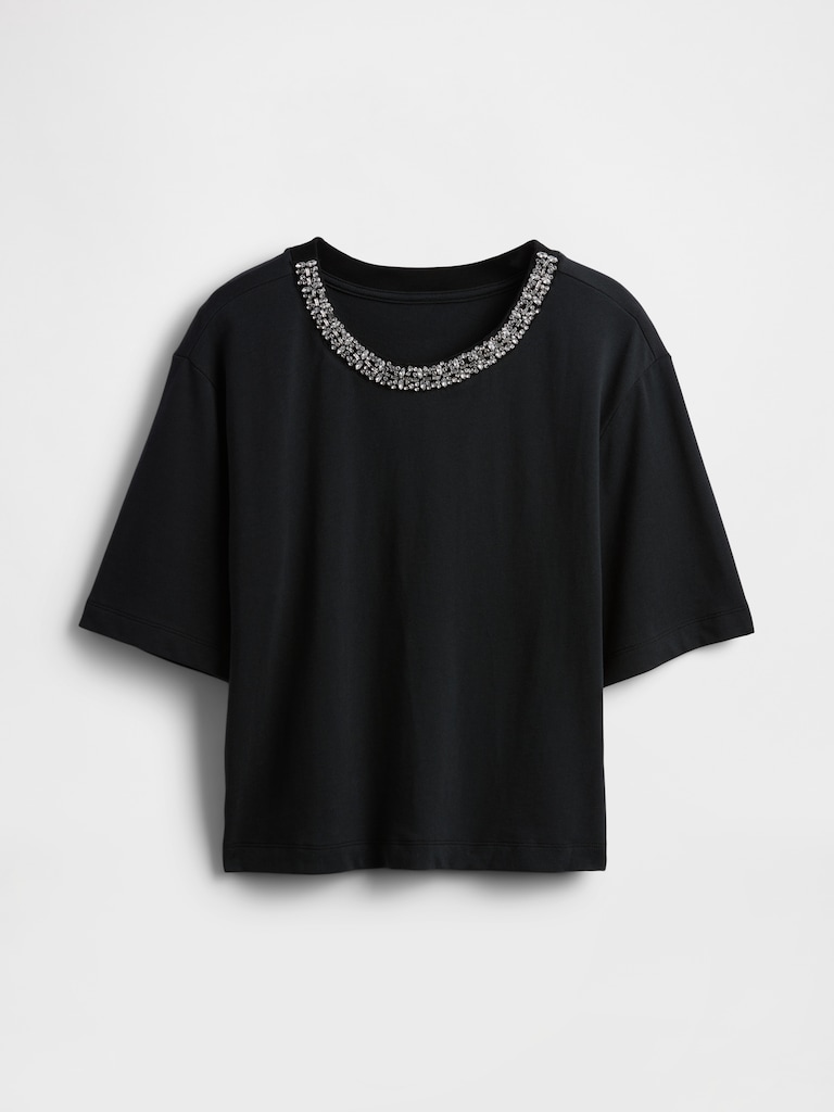 Heavyweight Jewel-Neck Crop T-Shirt