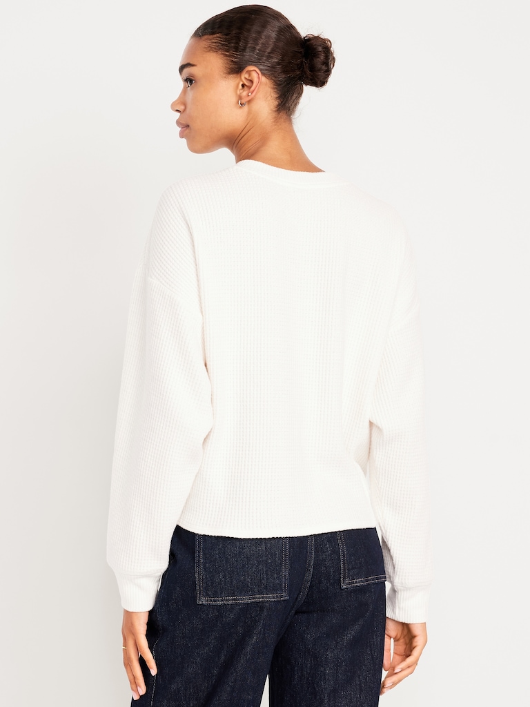 Oversized Cozy Waffle Henley Top
