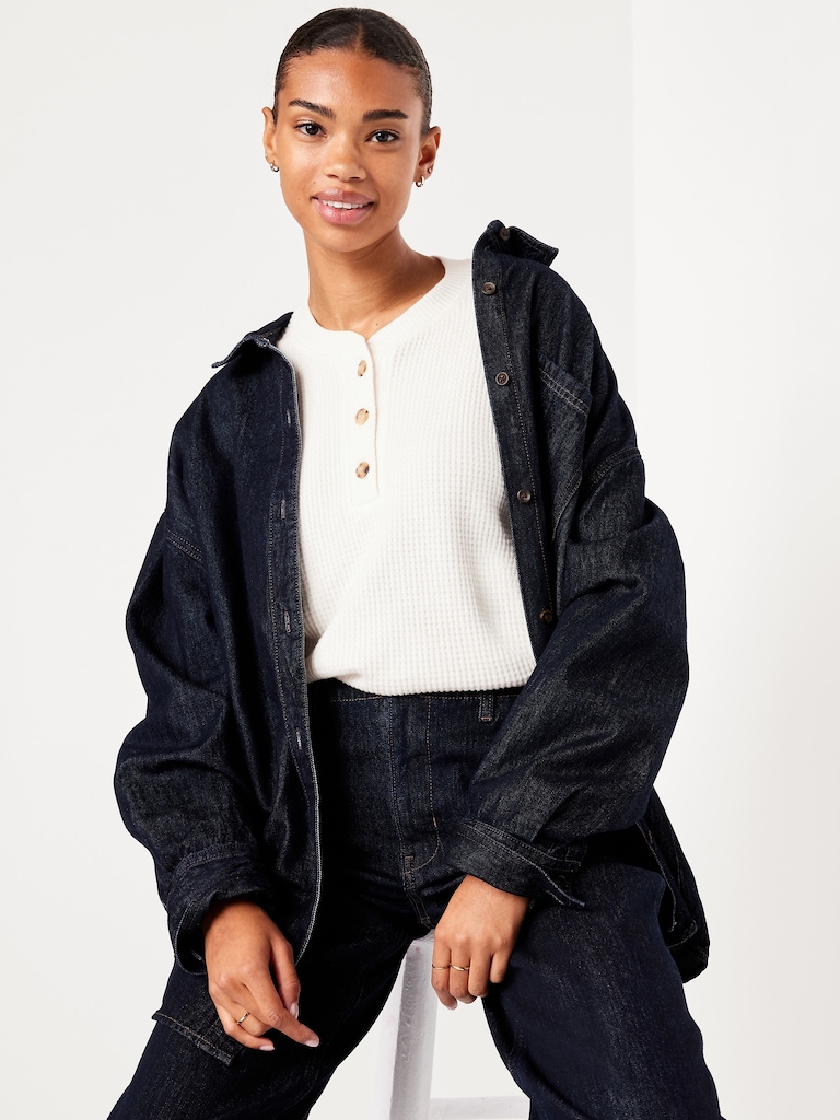 Oversized Cozy Waffle Henley Top