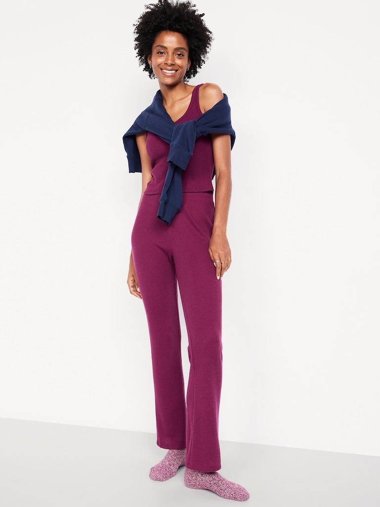 High-Waisted Cozy Waffle Flare Pants