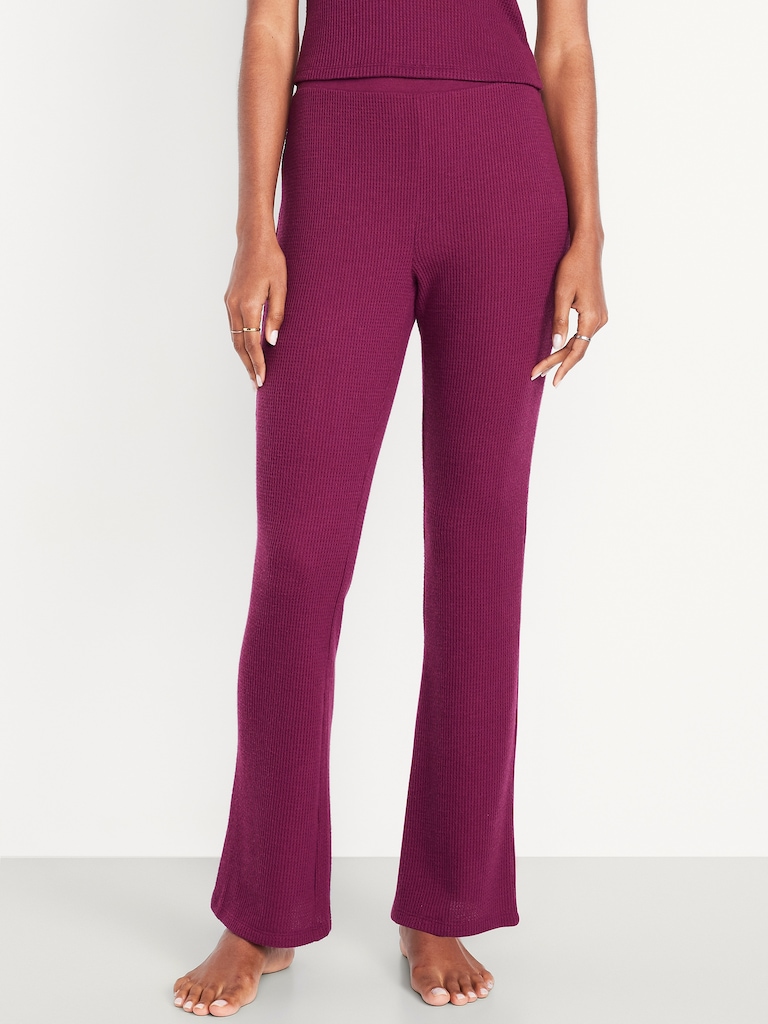 High-Waisted Cozy Waffle Flare Pants