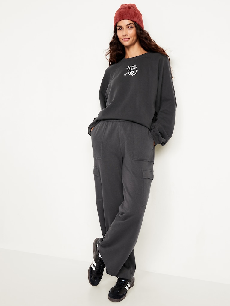 Chandail en coton ouaté surdimensionné à manches raglan et à imprimé PurConfort