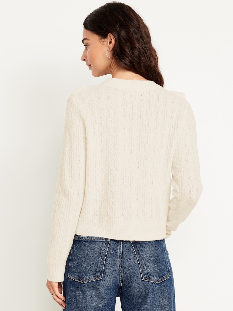 Wool-Blend Cropped Ruffle Sweater