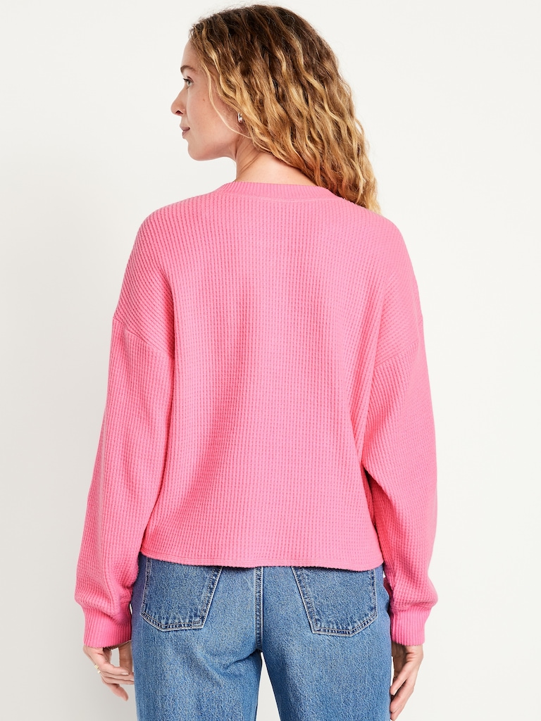 Oversized Cozy Waffle Henley Top