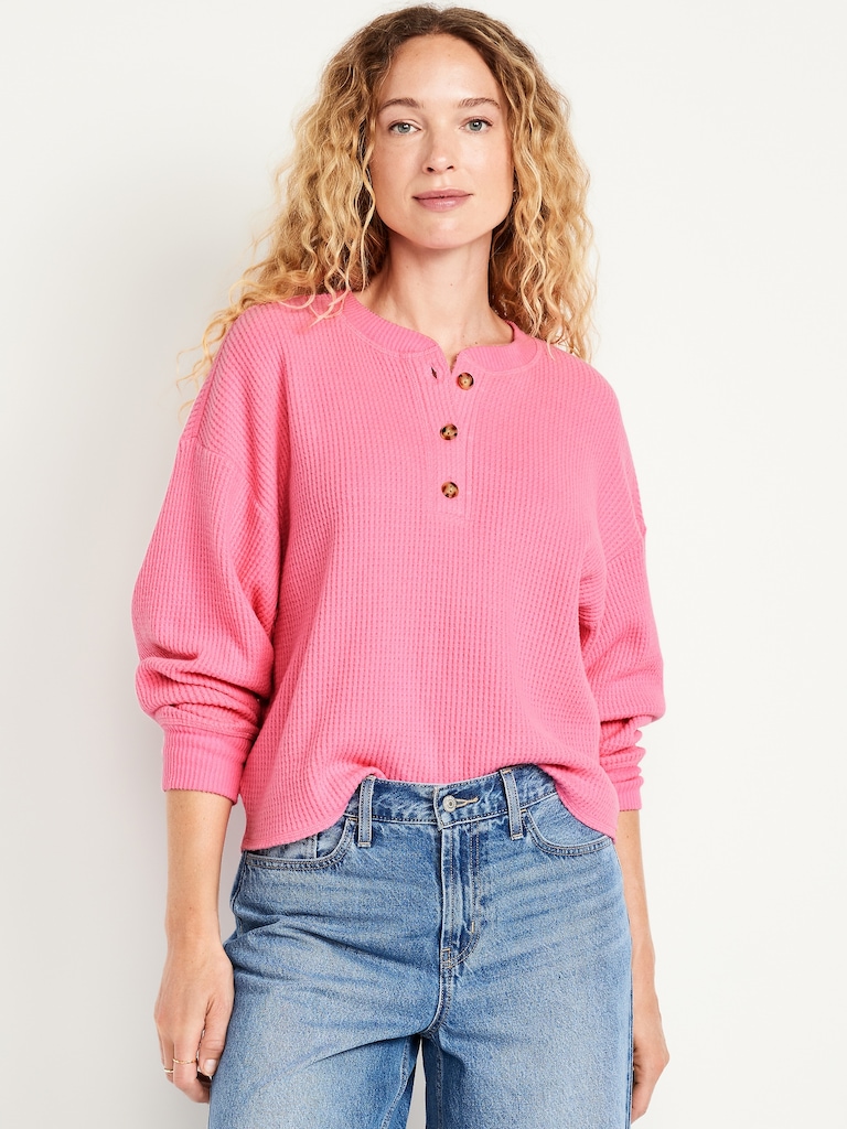 Oversized Cozy Waffle Henley Top