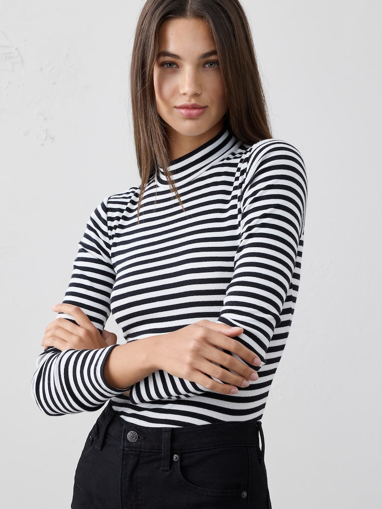Ribbed Mock-Neck Top