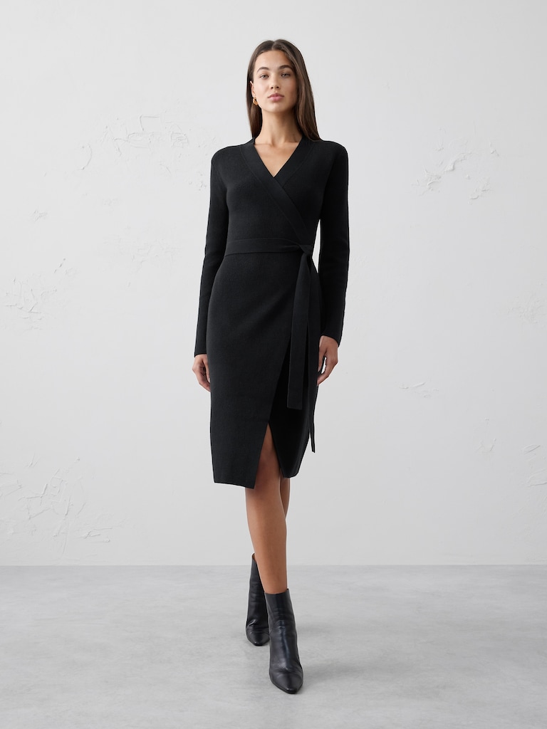 Wrap Knee-Length Sweater Dress