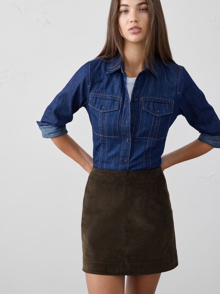 Corduroy Seamed Mini Skirt