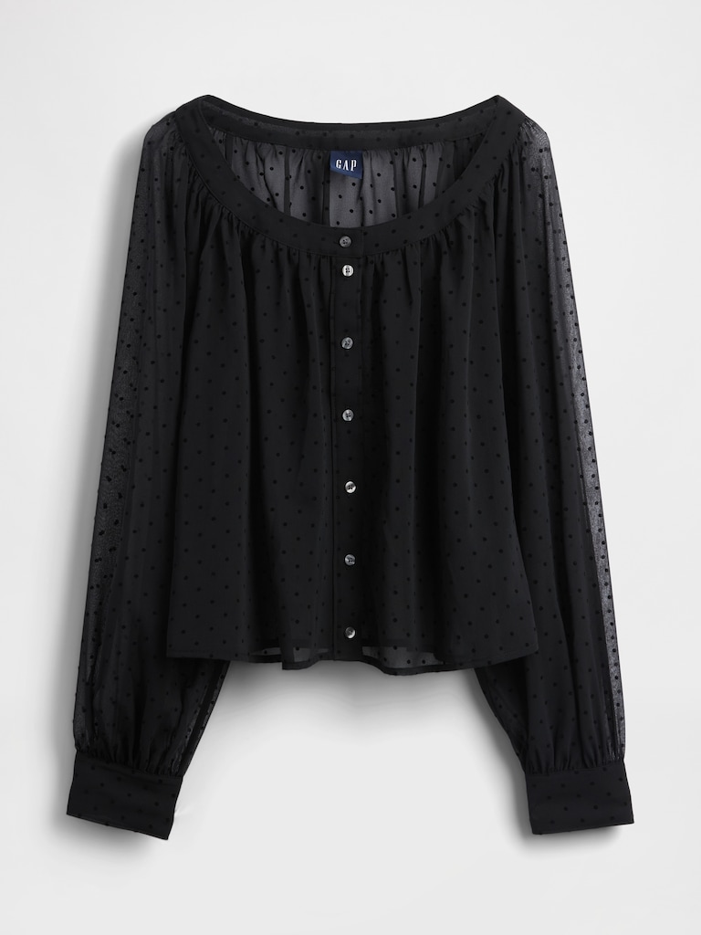 Recycled Sheer Button-Front Top