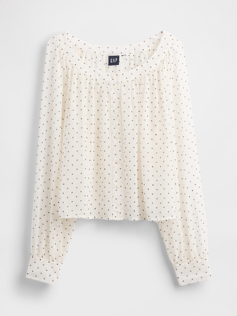 Recycled Sheer Button-Front Top