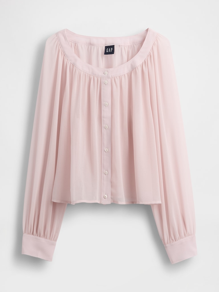 Recycled Sheer Button-Front Top