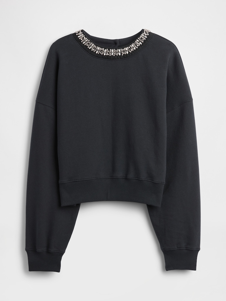 VintageSoft Jewel-Neck Crop Sweatshirt