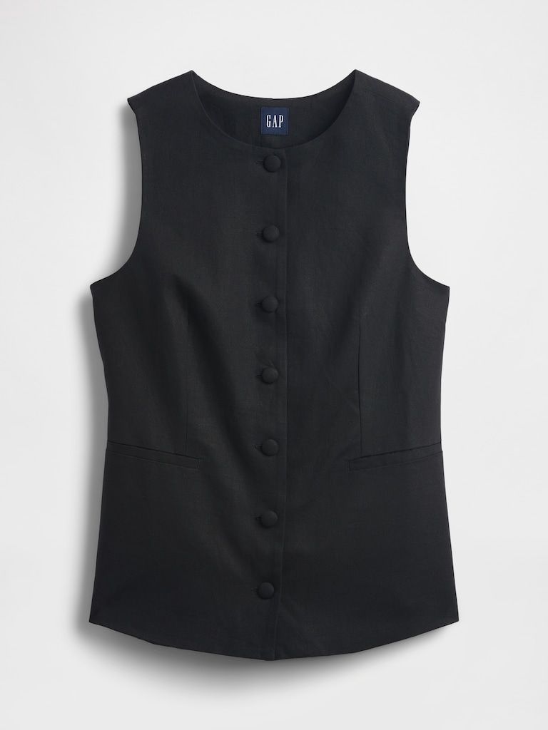 Linen-Blend Tie-Back Longline Vest