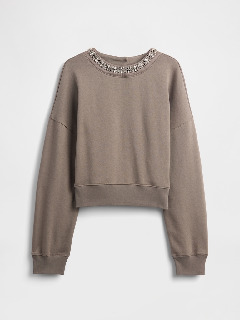 VintageSoft Jewel-Neck Crop Sweatshirt