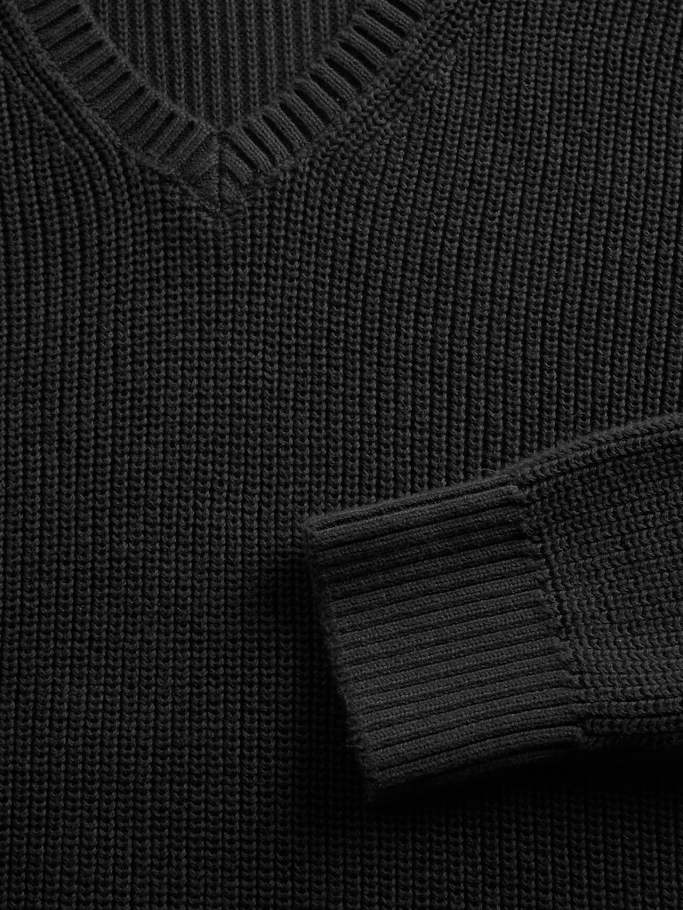 Relaxed Ribbed V-Neck Sweater