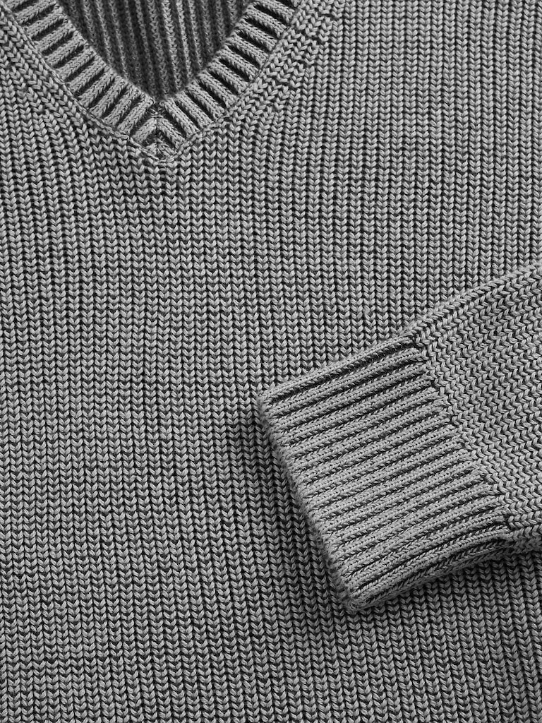 Relaxed Ribbed V-Neck Sweater