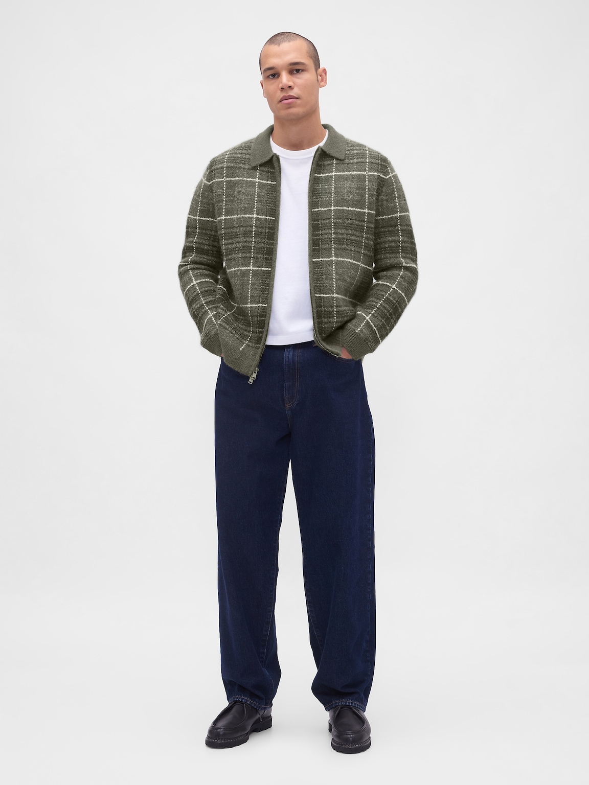 Brushed Plaid Zip Sweater