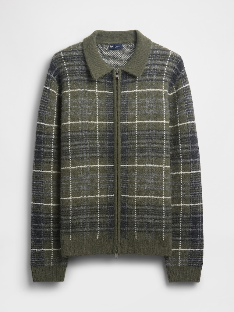 Brushed Plaid Zip Sweater