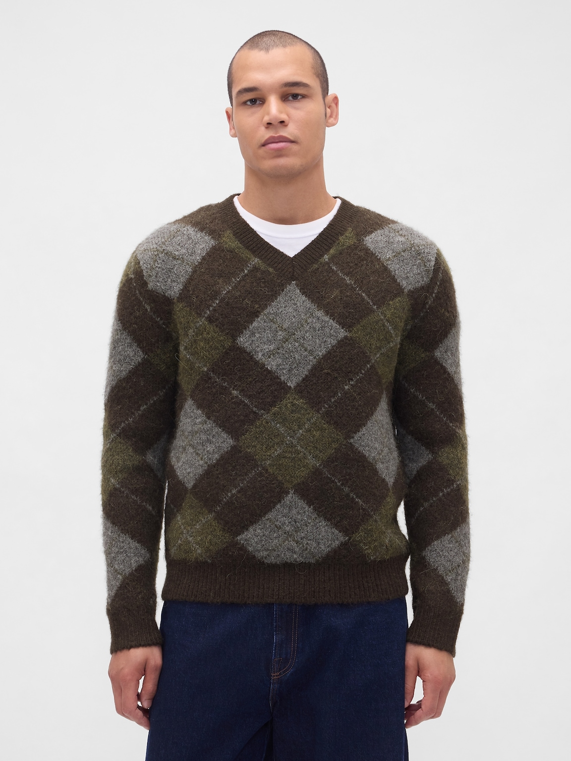 Brushed Argyle Sweater
