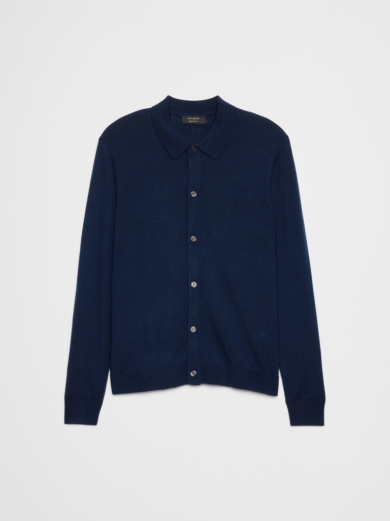 Merino Wool Button-Through Sweater Polo