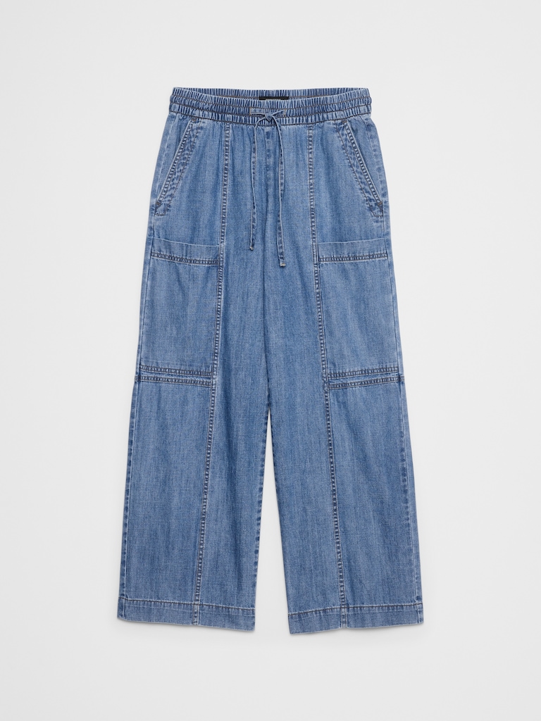 Wide-Leg Mid-Rise Cargo Pull-On Jean