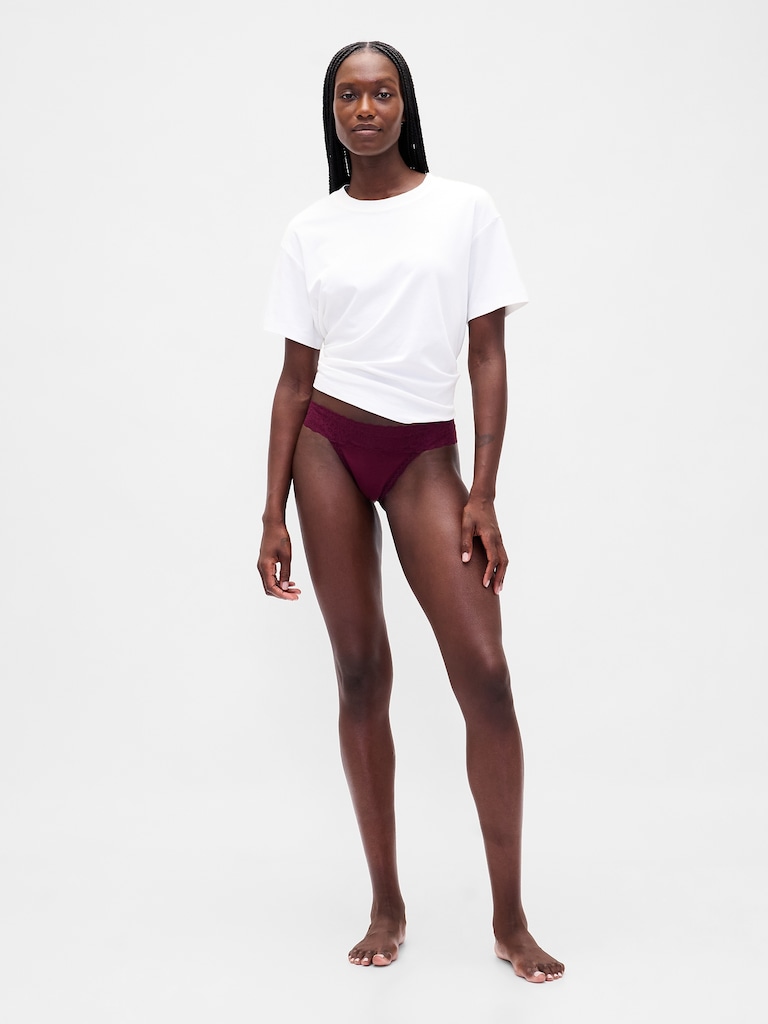 Organic Stretch Cotton Lace-Trim Thong